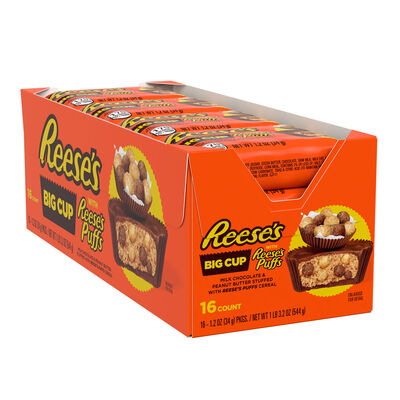REESE'S Big Cup Milk Chocolate Peanut Butter Cups with REESE'S PUFFS Cereal Candy Packs, 1.2 oz (16 Count)
