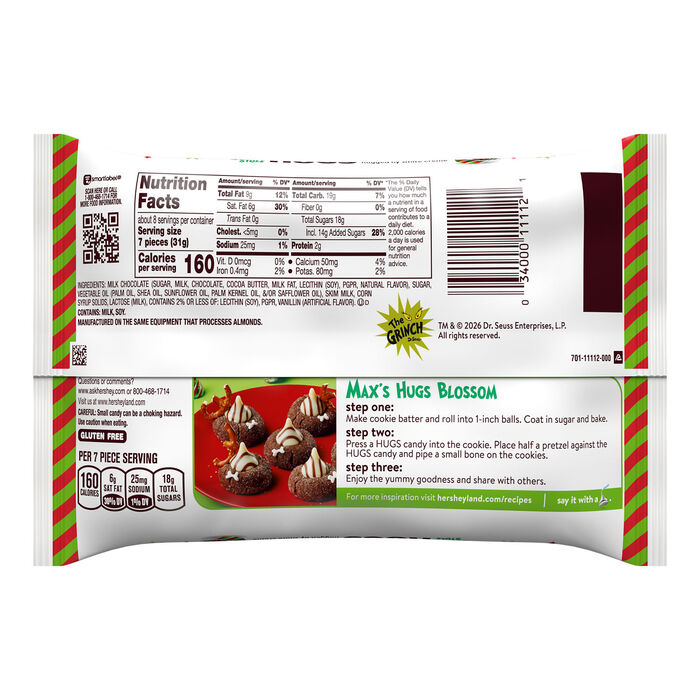 Image of HERSHEY'S HUGS Grinch Milk Chocolate and White Creme, Christmas , Candy Bag, 8.45 oz Packaging