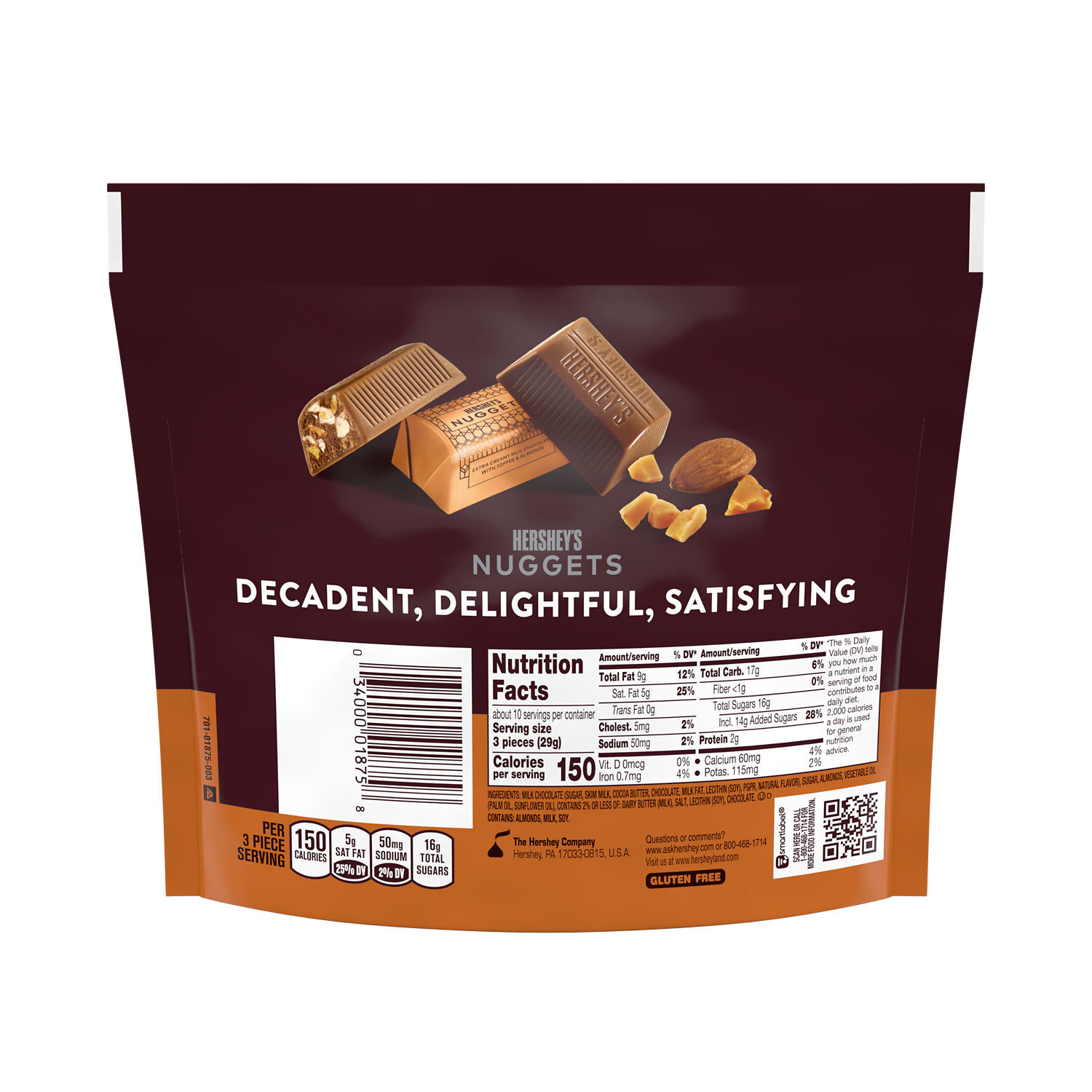 HERSHEY'S NUGGETS Milk Chocolate with Toffee and Almonds 10.2oz Candy Bag