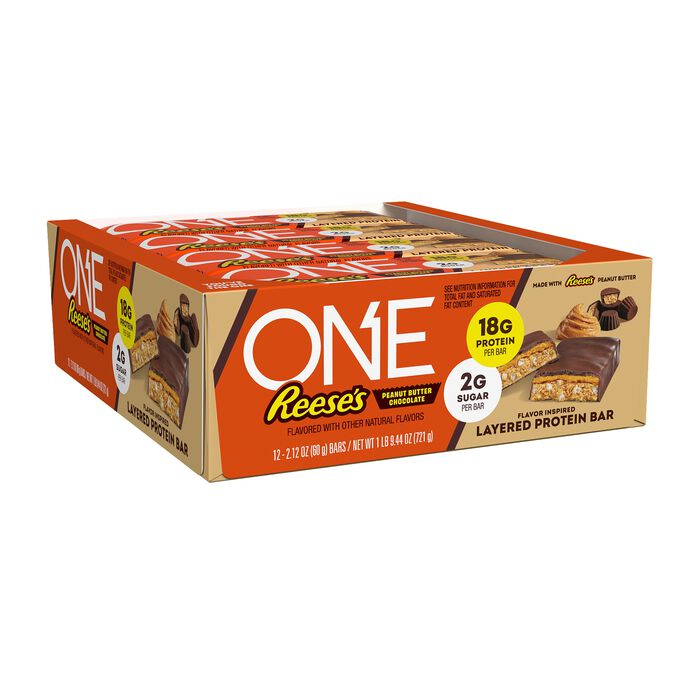 Image of ONE REESE'S Peanut Butter Chocolate Flavored Layered Protein Bar, 2.12 oz (12 count) Packaging