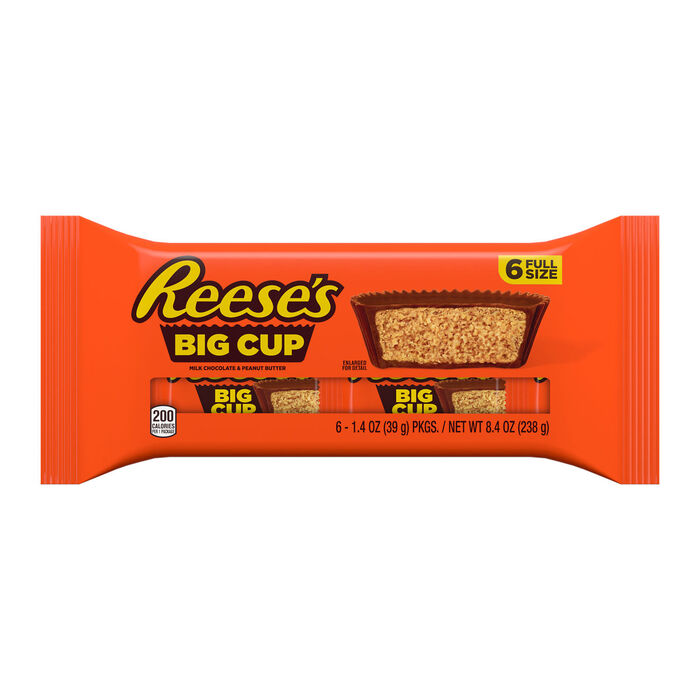 Image of REESE'S Big Cup Milk Chocolate Peanut Butter Cups Candy Packs, 1.4 oz (6 Count) Packaging
