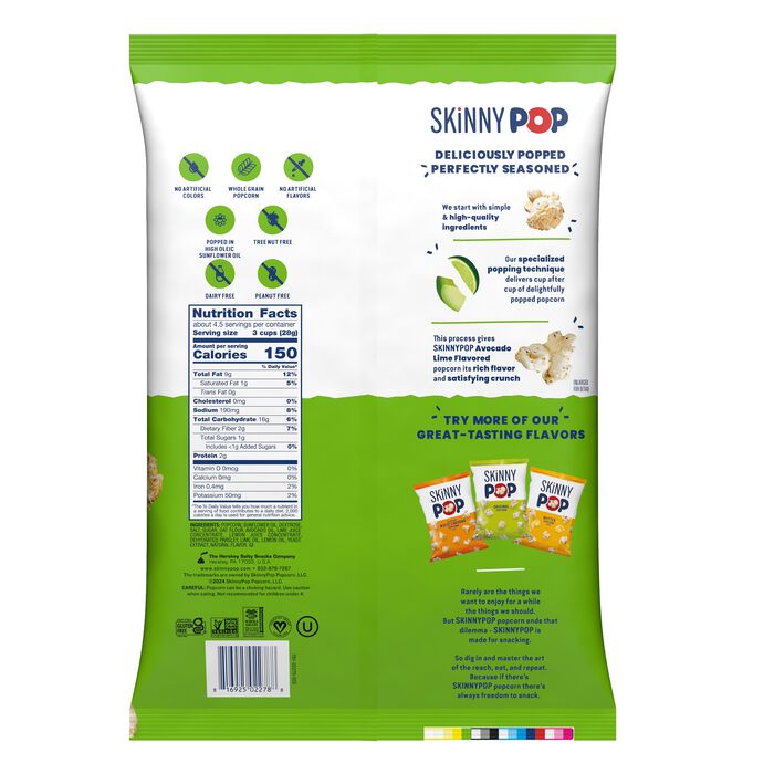 Image of SKINNYPOP Avocado Lime Flavored Popcorn, 4.4 oz bag Packaging