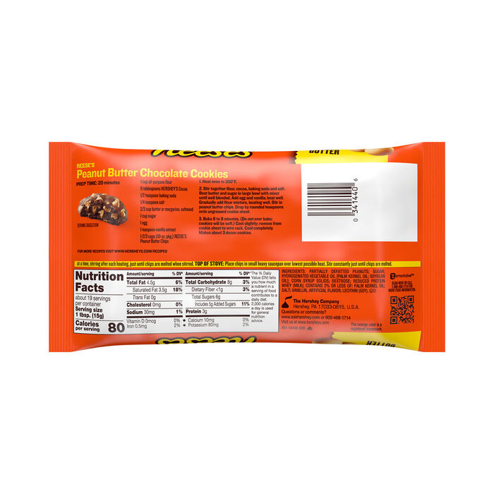 Image of REESE'S Peanut Butter Baking Chips 10oz Candy Bag Packaging