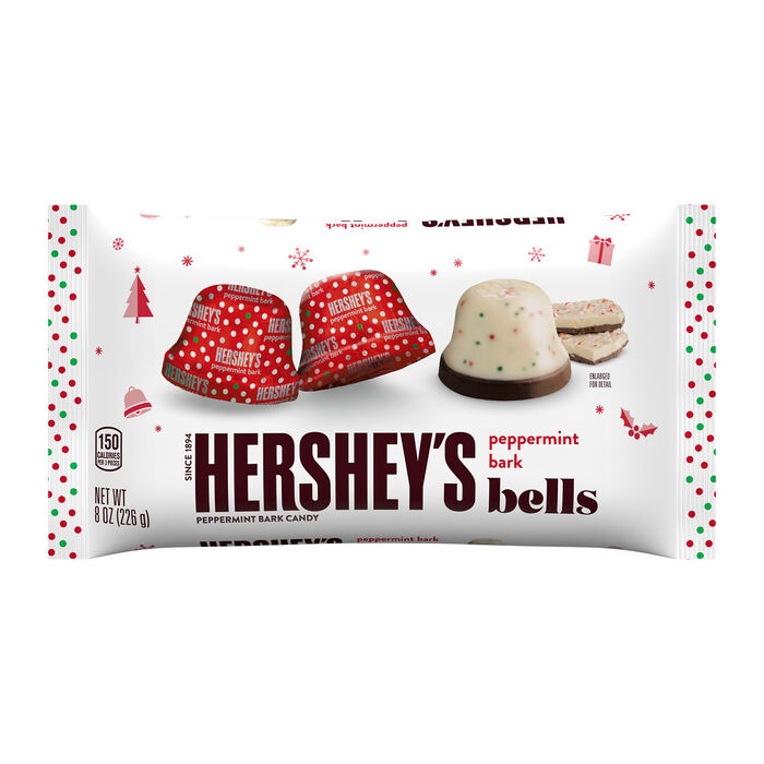 Image of HERSHEY'S Peppermint Bark Bells, Christmas , Candy Bag, 8 oz Packaging
