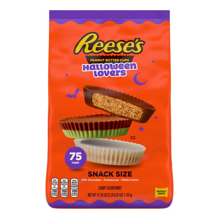 Image of REESE'S Assorted Peanut Butter Snack Size, Individually Wrapped Candy Bulk Bag, 41.25 oz (75 Pieces) Packaging
