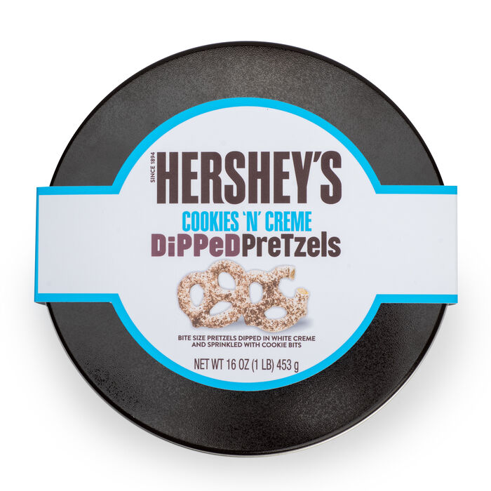 Image of HERSHEY'S Cookies 'n' Creme Dipped Pretzel Tin, 16 oz Packaging