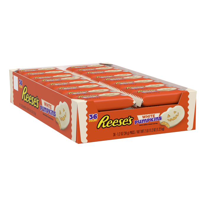 Image of REESE'S White Creme Peanut Butter Pumpkins, Halloween Candy Packs, 1.2 oz (36 Count) Packaging