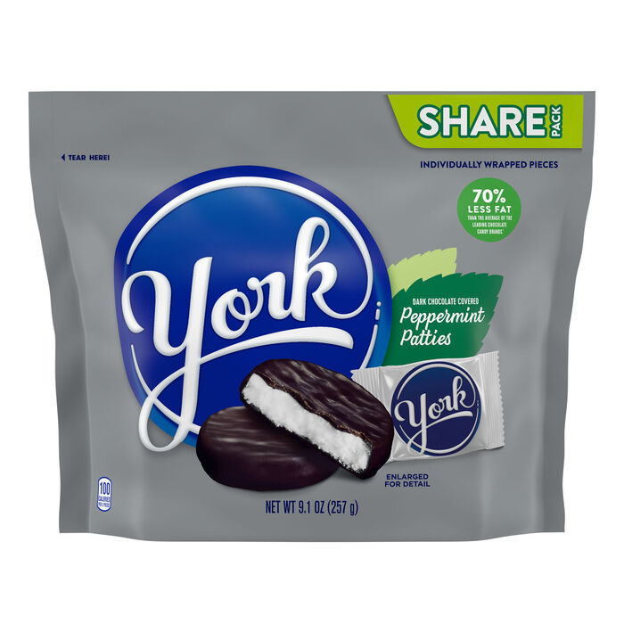 Image of YORK Dark Chocolate Peppermint Patties Candy Share Pack, 9.1 oz Packaging