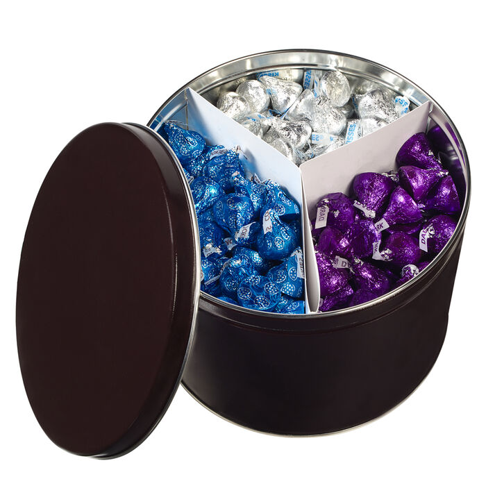 Image of KISSES Trio Of Chocolate Flavors Gift Tin 3.75 Lb. | 1 tin Packaging