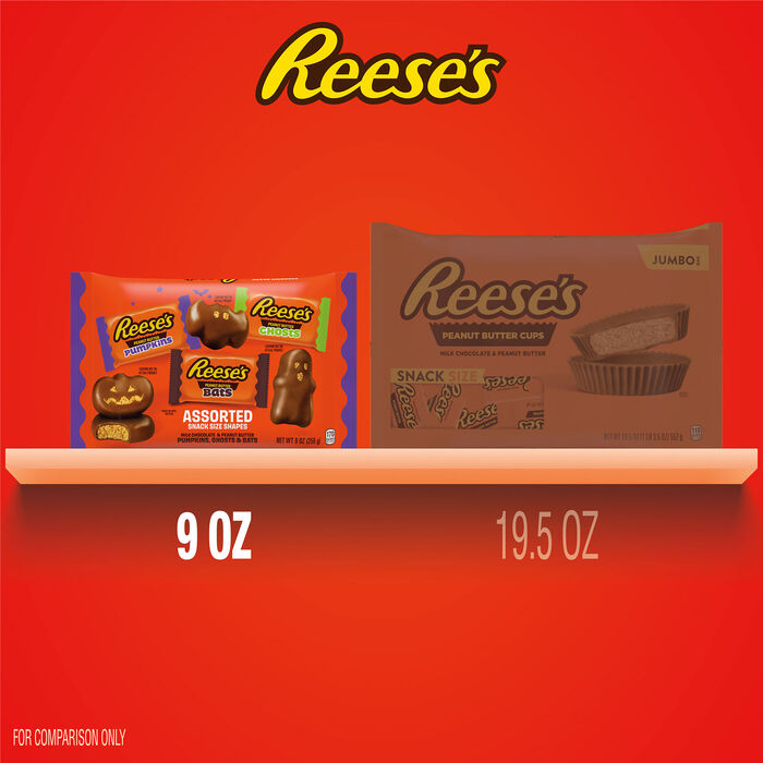 Image of REESE'S Assorted Snack Size Milk Chocolate Peanut Butter Halloween Shapes, Variety Bag, 9 oz Packaging