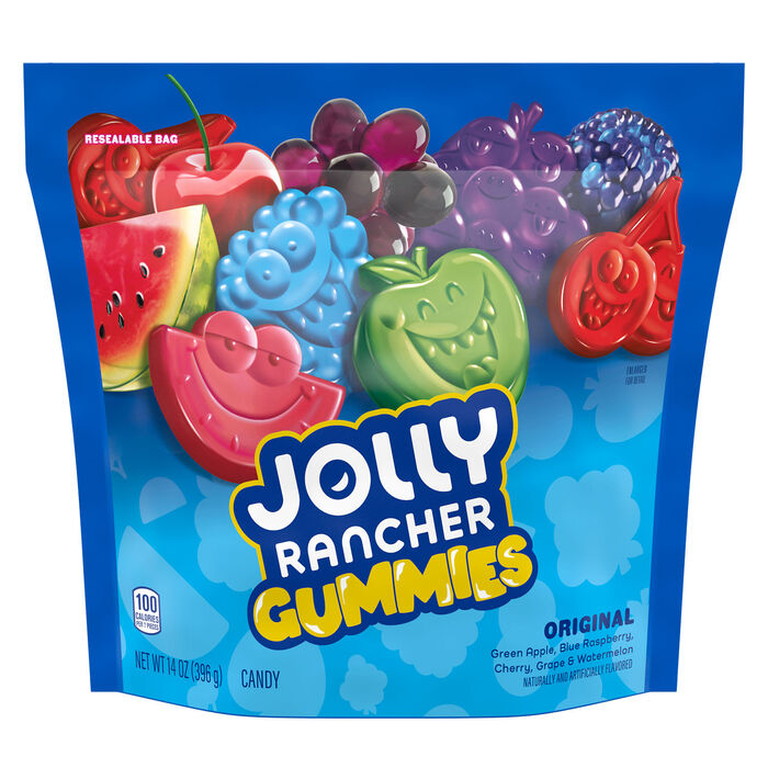 Image of JOLLY RANCHER Gummies Assorted Fruit Flavored Candy Bag, 14 oz Packaging