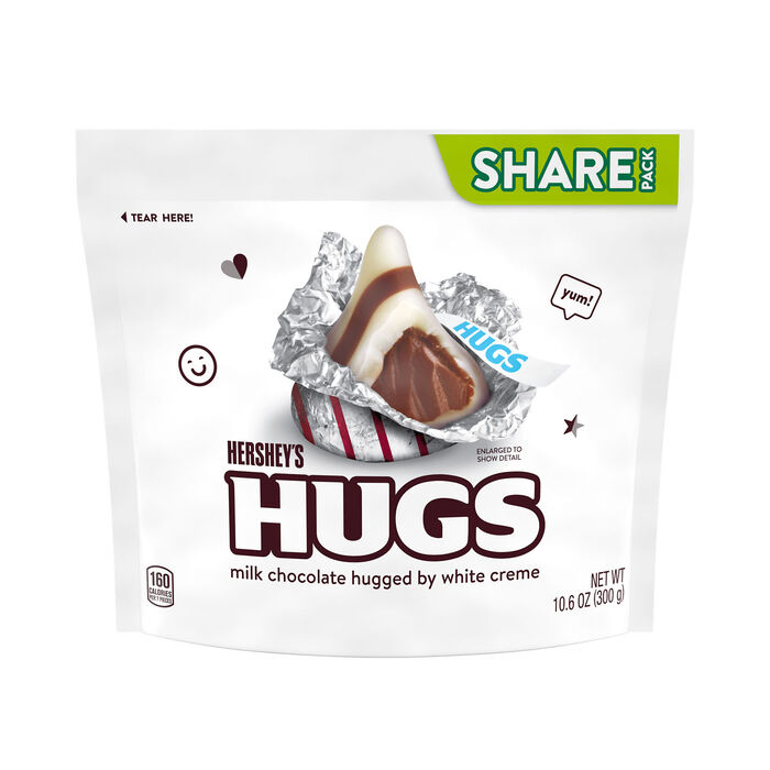 Image of HERSHEY'S KISSES HUGS Milk Chocolate White Creme Swirl 10.6oz Candy Bag Packaging