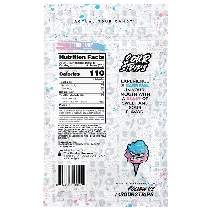 Image of Sour Strips Cotton Candy Peg Bag, 3.4oz Packaging