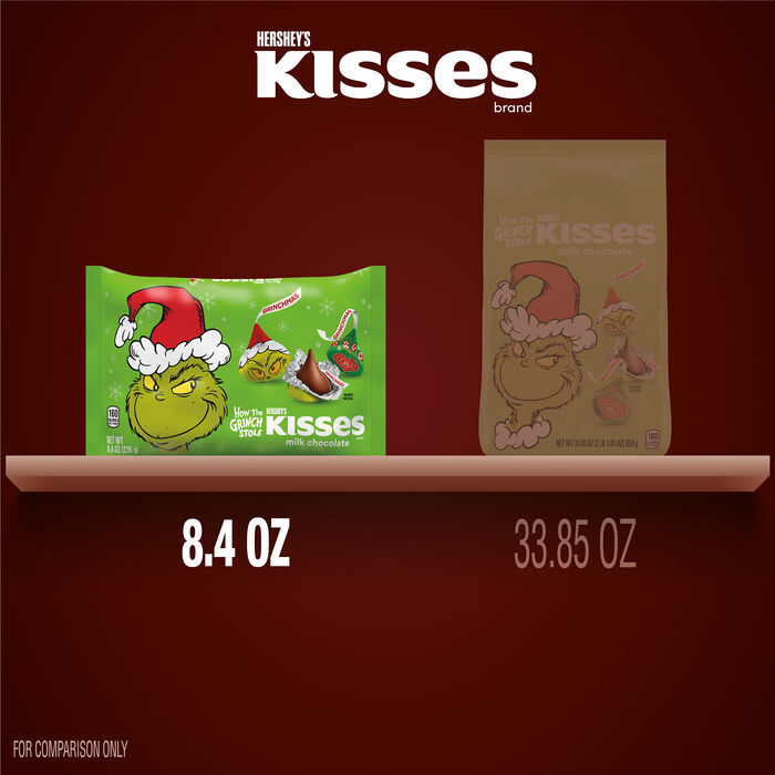 Image of HERSHEY'S KISSES Grinch Milk Chocolate, Christmas , Candy Bag, 8.4 oz Packaging