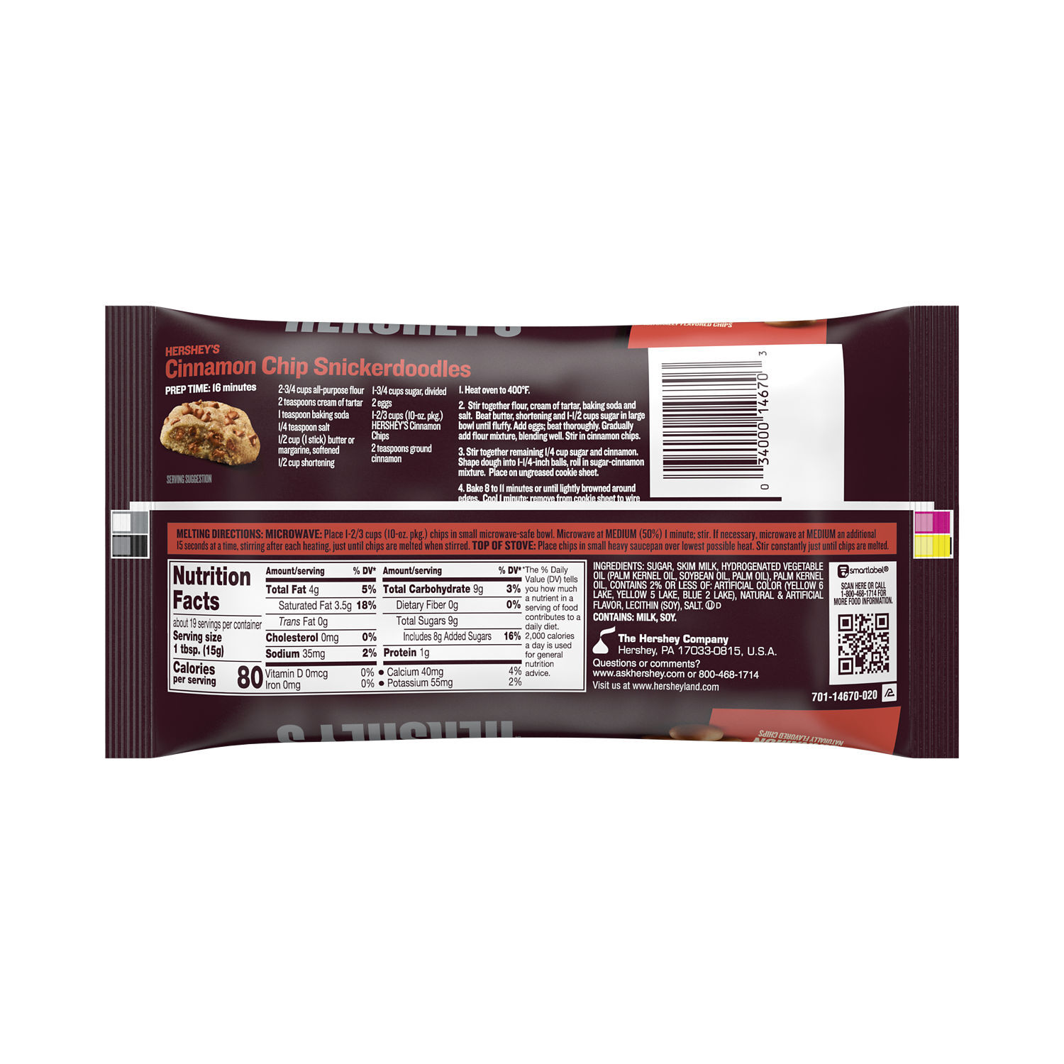 HERSHEY'S Cinnamon Baking Chips 10oz Candy Bag