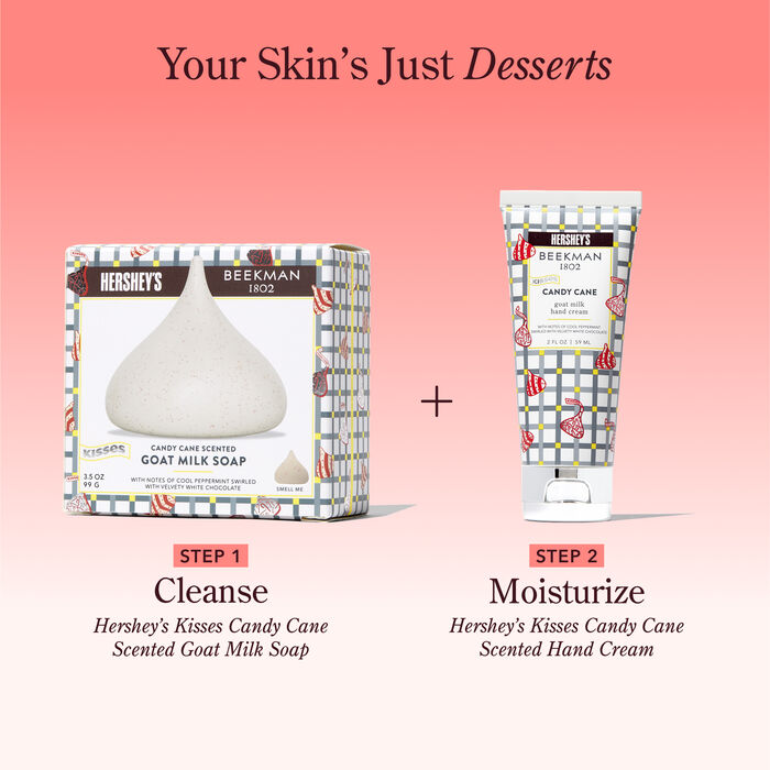 Image of Limited-Edition Beekman 1802 x HERSHEY'S KISSES Candy Cane Hand Cream 2 oz Packaging