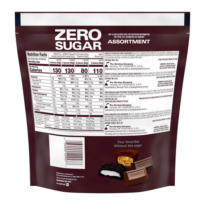 Image of HERSHEY'S, REESE'S and YORK Zero Sugar Assorted Flavored Candy Variety Bag, 15.5 oz Packaging