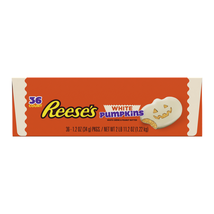 Image of REESE'S White Creme Peanut Butter Pumpkins, Halloween Candy Packs, 1.2 oz (36 Count) Packaging