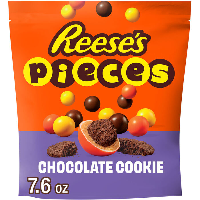 Image of REESE'S PIECES Chocolate Cookie and Peanut Butter in a Crunchy Shell Candy Bag, 7.6 oz Packaging