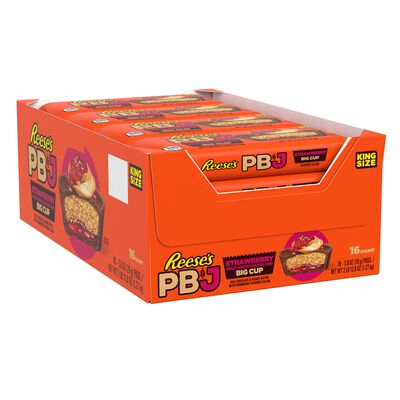 REESE'S Big Cup PB&J Strawberry Milk Chocolate King Size Peanut Butter Cups Candy Pack, 2.8 oz (16 Count)