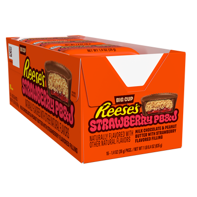 REESE'S Big Cup PB&J Strawberry Milk Chocolate Peanut Butter Cups Candy Packs, 1.4 oz (16 Count)