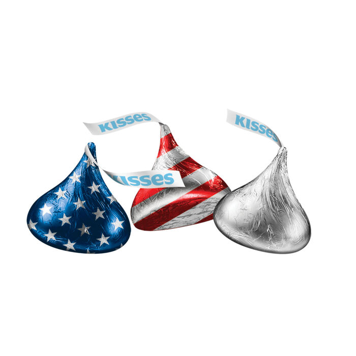 Image of HERSHEY'S KISSES Red White and Blue Foils, Milk Chocolate Candy Share Pack, 9 oz Packaging