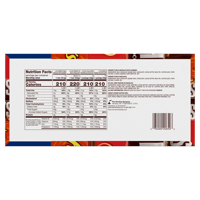 Image of HERSHEY'S Favorite Standard Size Variety Pack 30 Candy Bars Packaging
