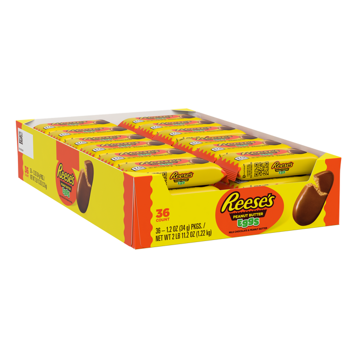 Image of REESE'S Milk Chocolate Peanut Butter Egg, Easter Candy Pack, 1.2 oz (36 Count) Packaging