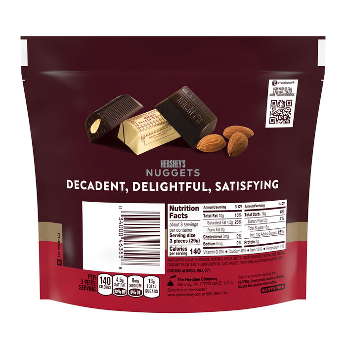Image of HERSHEY'S NUGGETS SPECIAL DARK Chocolate with Almonds Candy Share Pack, 8.6 oz Packaging