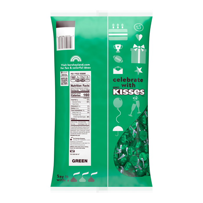 Image of HERSHEY'S KISSES Dark Green Foils Milk Chocolate Candy Bulk Bag, 60 oz Packaging
