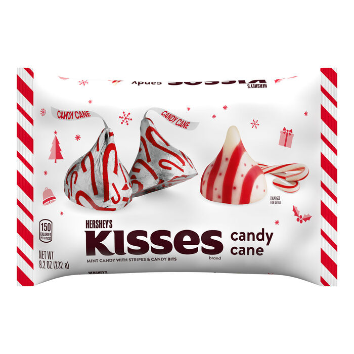 Image of HERSHEY'S KISSES Candy Cane Flavored, Christmas , Candy Bag, 8.2 oz Packaging