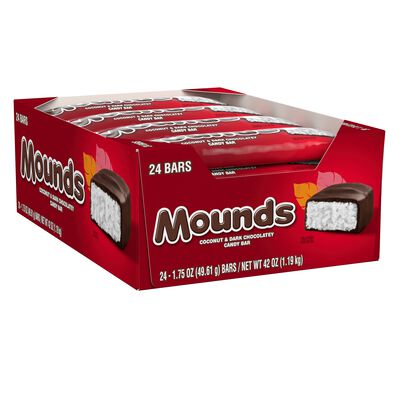 MOUNDS Dark Chocolate and Coconut Candy Bars, 1.75 oz (24 Count)