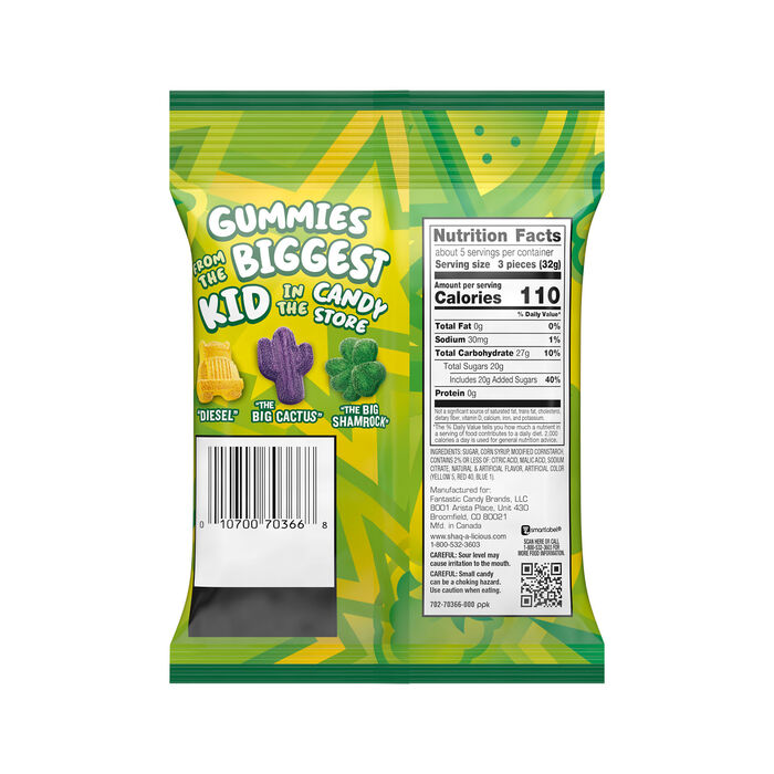 Image of SHAQ-A-LICIOUS XL GUMMIES Sour Chewy Candy Bag, 6.2 oz Packaging