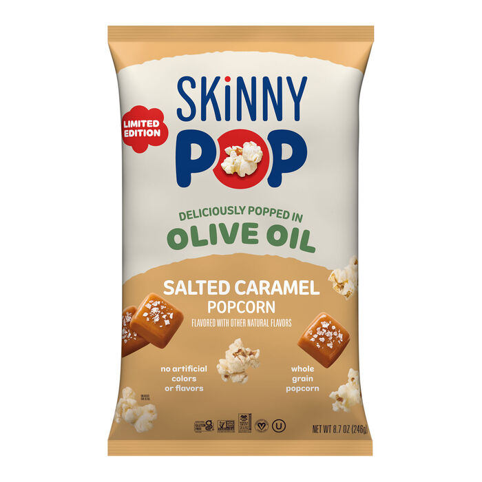 Image of SKINNYPOP Olive Oil Salted Caramel Flavored, Gluten Free Popcorn Bag, 8.7 oz Packaging