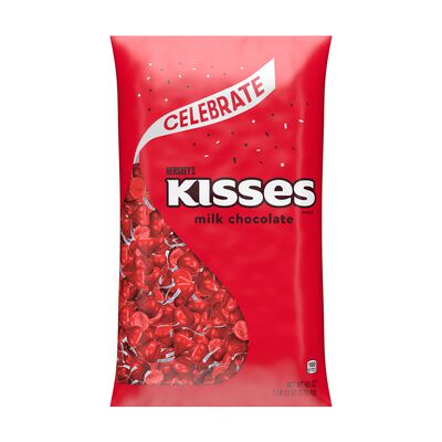 HERSHEY'S KISSES Red Foils Milk Chocolate Candy Bulk Bag, 60 oz