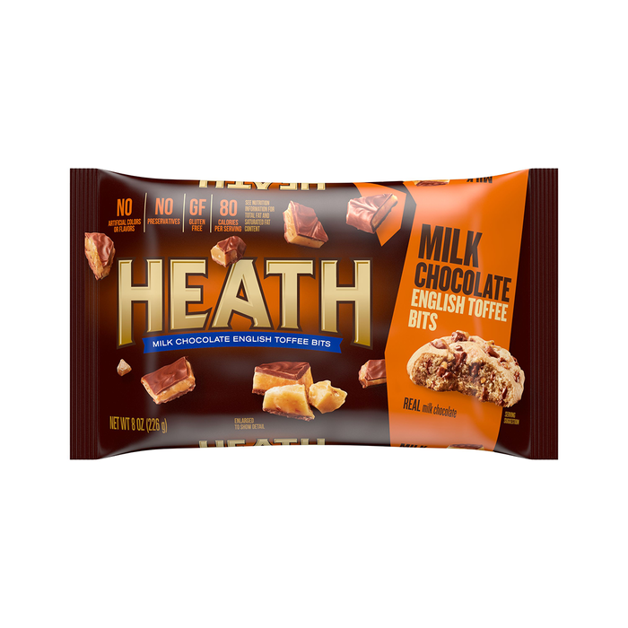 Image of HEATH Milk Chocolate Toffee Bits, 8 oz. Bag Packaging