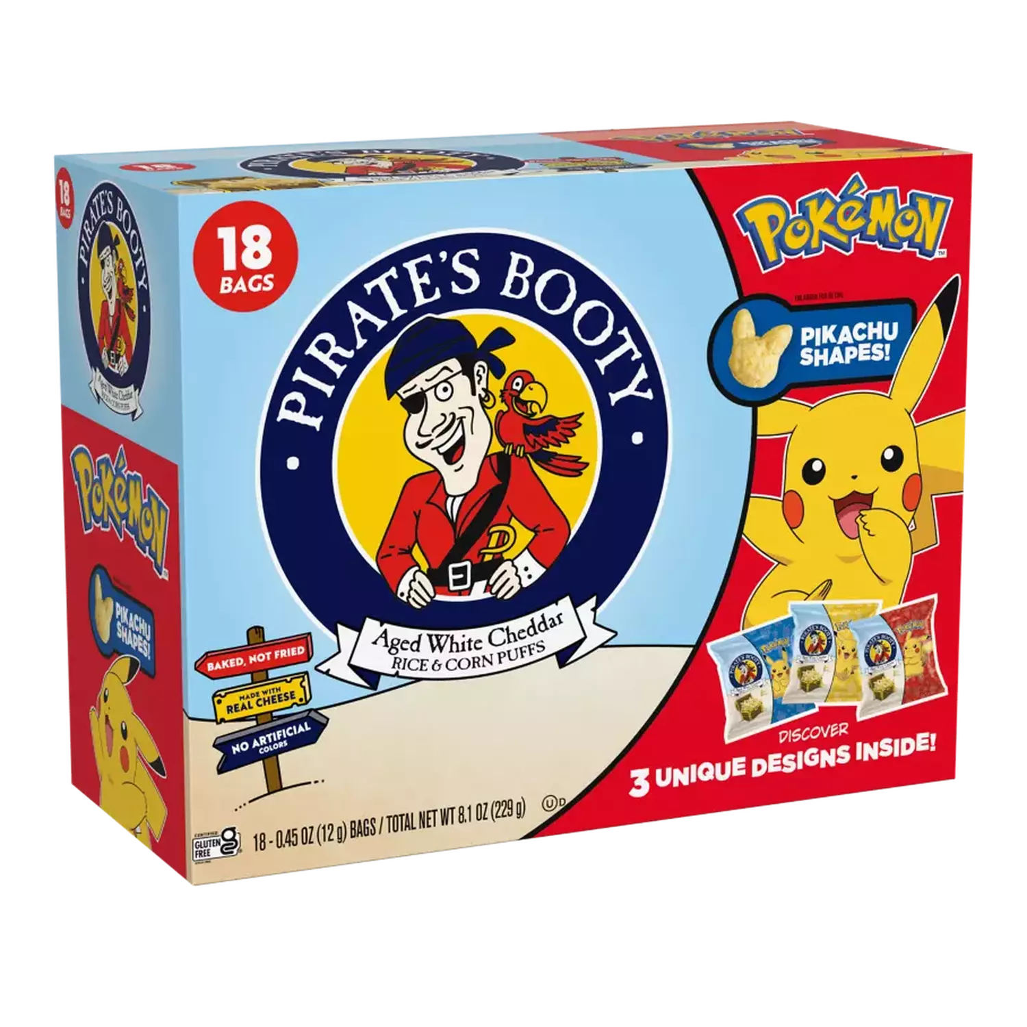 PIRATE'S BOOTY Pokémon Aged White Cheddar Rice & Corn Puffs, 0.5