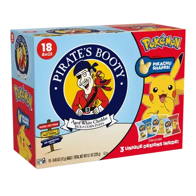 PIRATE'S BOOTY Pok&eacute;mon Aged White Cheddar Rice & Corn Puffs, 0.5 oz Bags (18 Count)