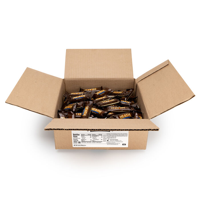 Image of HEATH Chocolate English Toffee Snack Size Bars 5 lbs. Bulk Candy Box Packaging