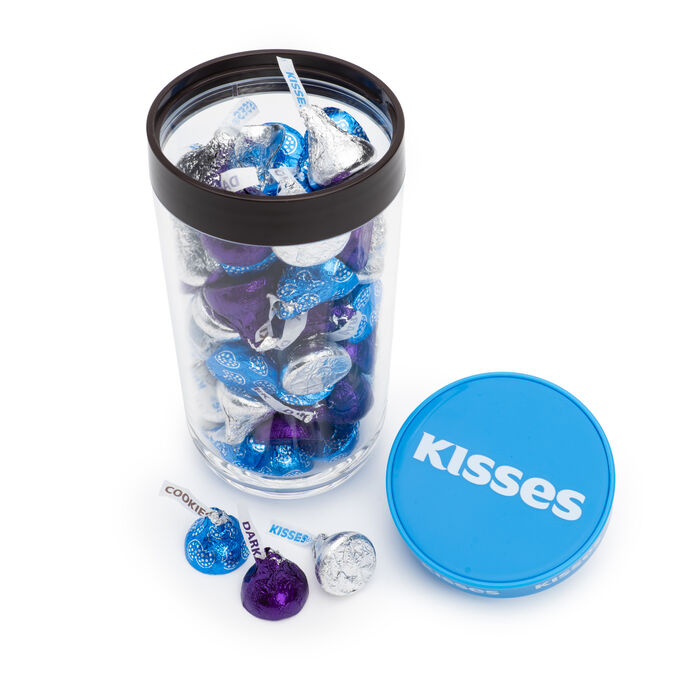 Image of HERSHEY’S KISSES Milk Chocolate, SPECIAL DARK and Cookies 'n' Cream Assortment Filled Tube, 8 oz Packaging