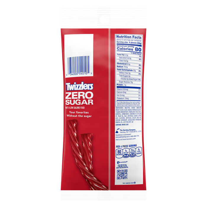 Image of TWIZZLERS Zero Sugar Twists Strawberry Flavored Licorice Style Candy Bag, 5 oz Packaging