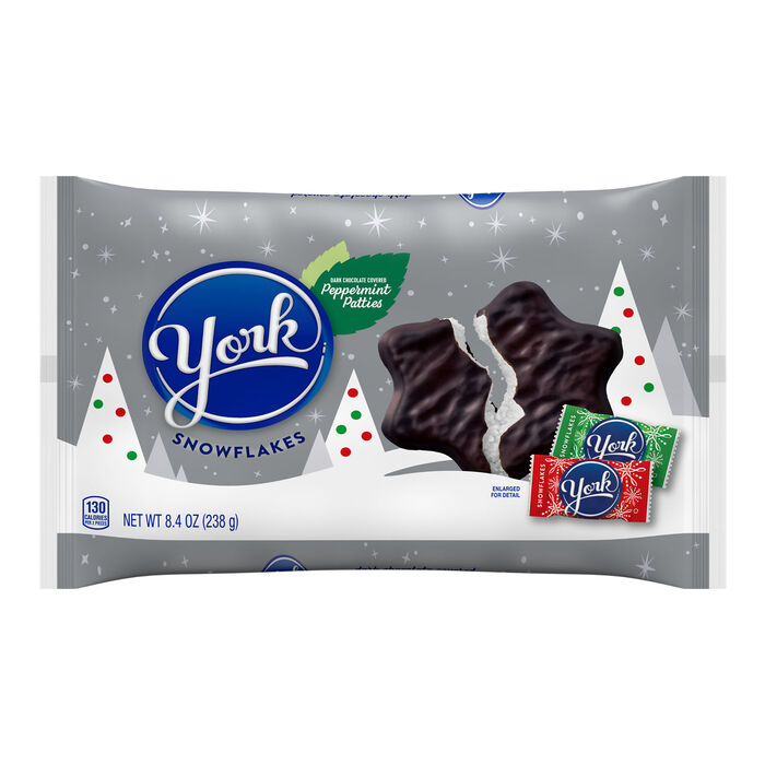 Image of YORK Dark Chocolate Peppermint Patties Snowflakes, Christmas , Candy Bag, 8.4 oz Packaging