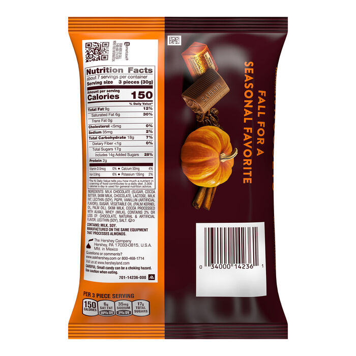 Image of HERSHEY'S NUGGETS Pumpkin Spice Latte Flavored, Fall Candy Bag, 7.2 oz Packaging