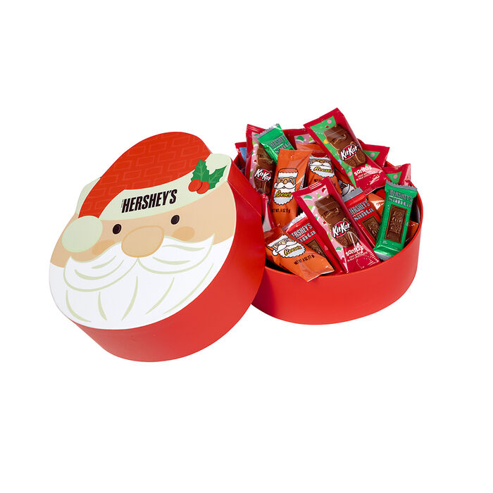 Image of HERSHEY'S Assorted Snack Size Santas Filled Santa Shaped Holiday Gift Box, 1 lb Packaging