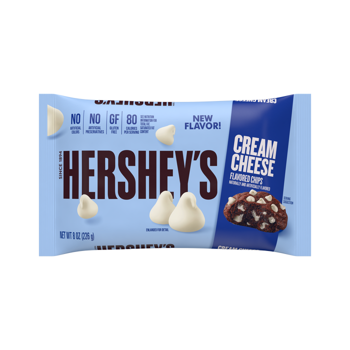 Image of HERSHEY'S Cream Cheese Baking Chips, 8.32 oz bag Packaging