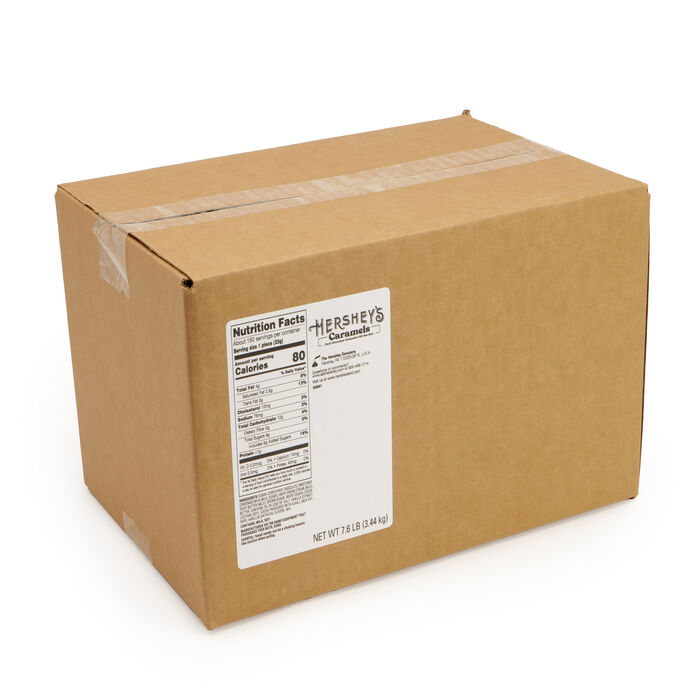 Image of HERSHEY'S Dark Chocolate Caramels with Sea Salt Bulk Box, 7.6 lbs (150 Pieces) Packaging