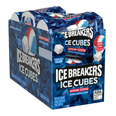 ICE BREAKERS Ice Cubes Snow Cone Flavored Sugar Free Chewing Gum Bottle, 3.24 oz (6 Count)
