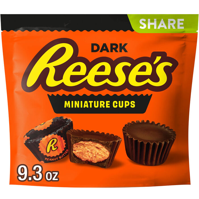 Image of REESE'S Miniatures Dark Chocolate Peanut Butter Cups Candy Share Pack, 9.3 oz Packaging