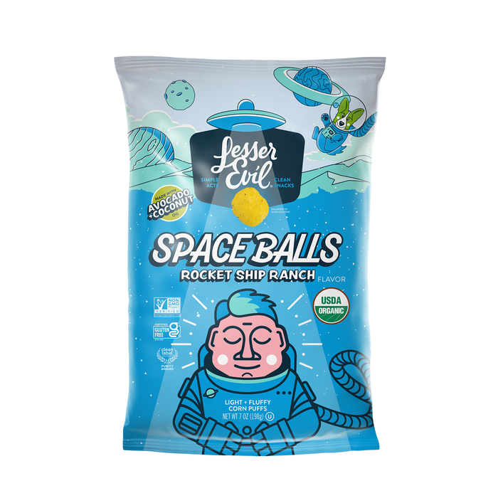 Image of LesserEvil Rocket Ship Ranch Space Balls 7oz Packaging