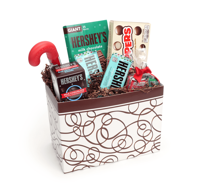 Image of Holiday HERSHEY'S Milk and Dark Chocolate Assorted Mix Gift Basket Packaging
